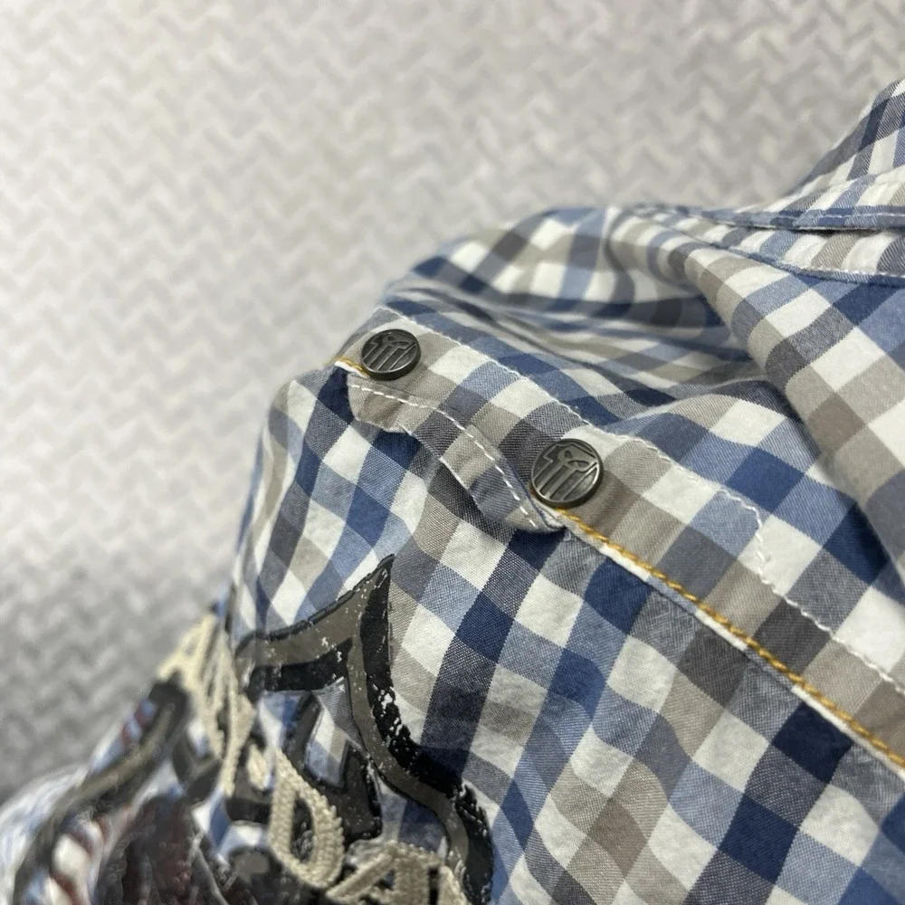 Harley Davidson Shirt Mens 3XL Pearl Snap Slim Check Skull Patches - Picture 11 of 12